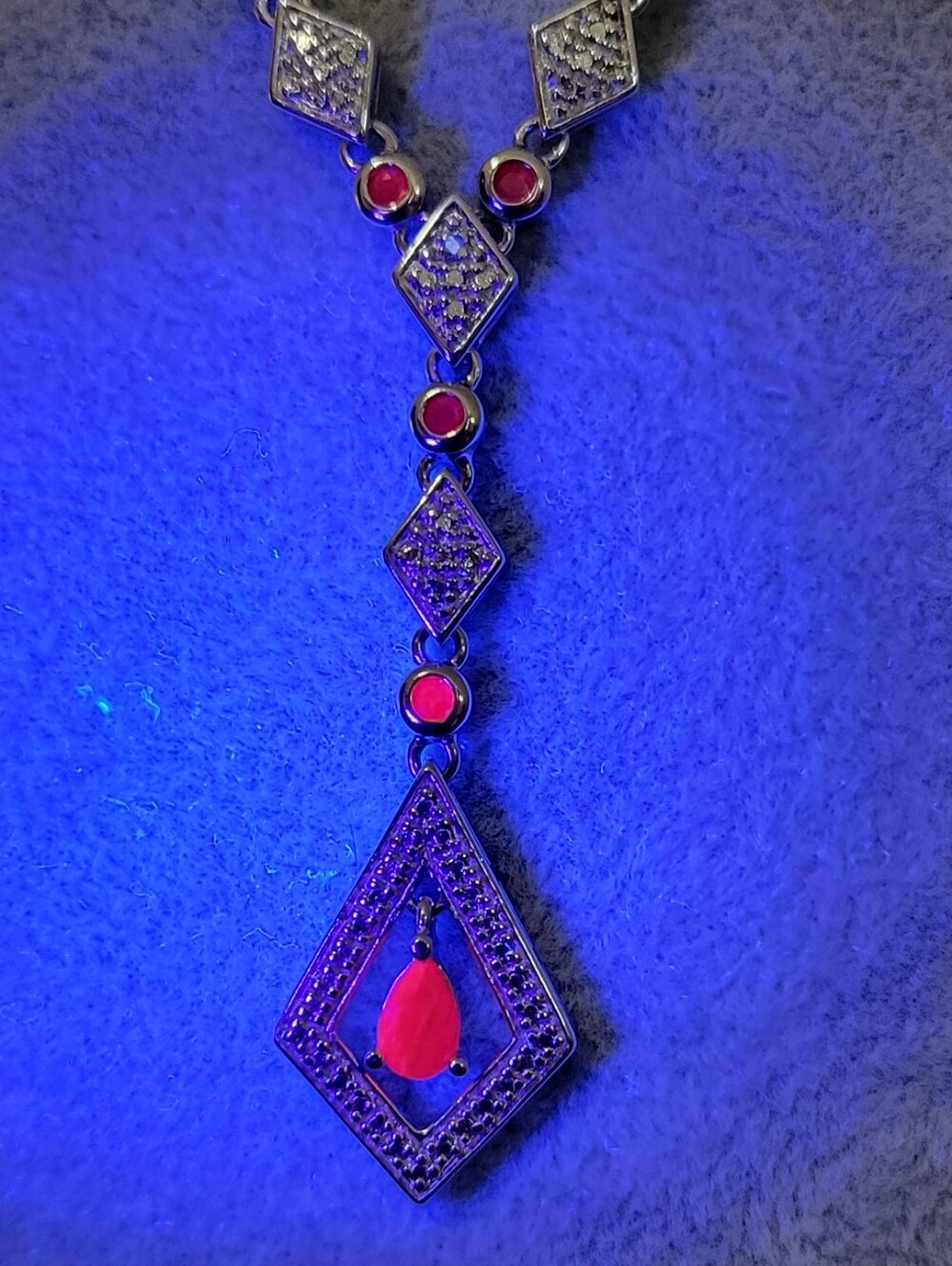 Elegant Art Deco Inspired Natural Ruby & Sterling Silver Y-Necklace - Picture 9 of 9